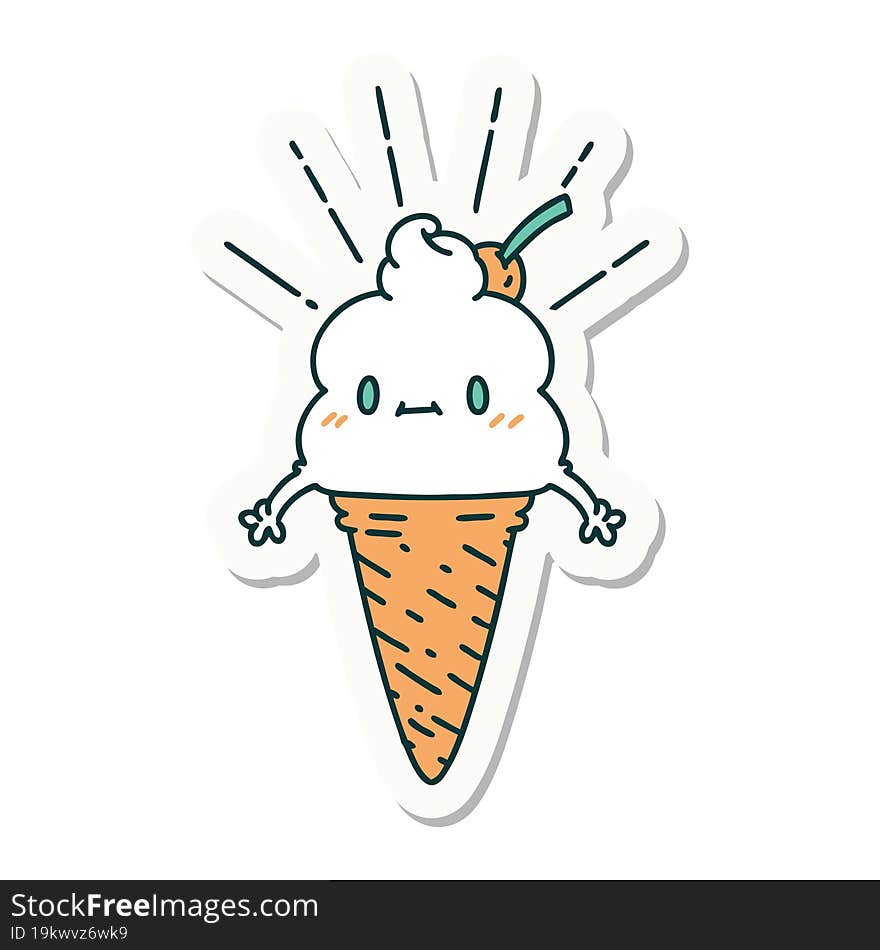 sticker of a tattoo style ice cream character