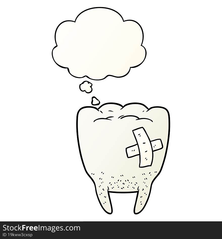 Cartoon Bad Tooth And Thought Bubble In Smooth Gradient Style