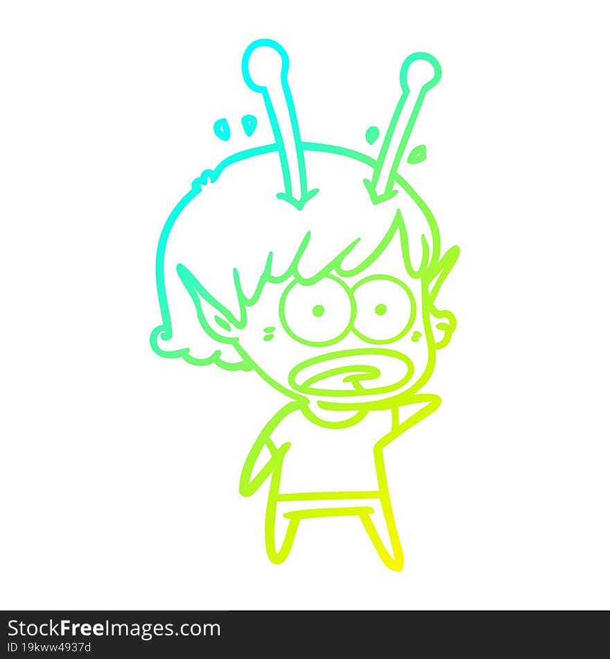 cold gradient line drawing cartoon shocked alien girl