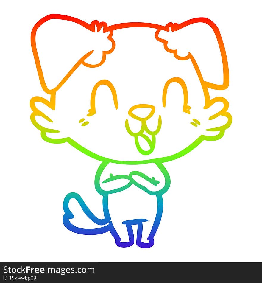 rainbow gradient line drawing laughing cartoon dog