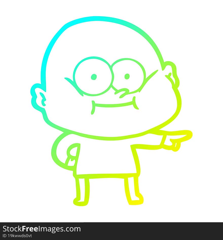 cold gradient line drawing cartoon bald man staring