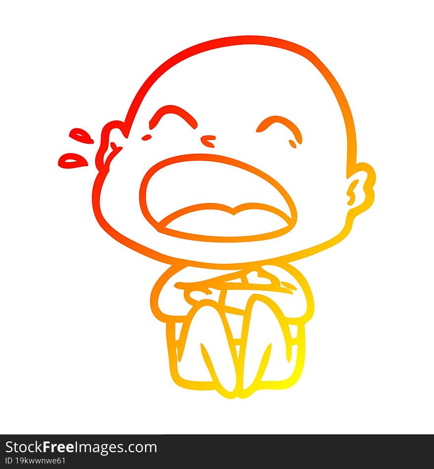 warm gradient line drawing cartoon shouting bald man