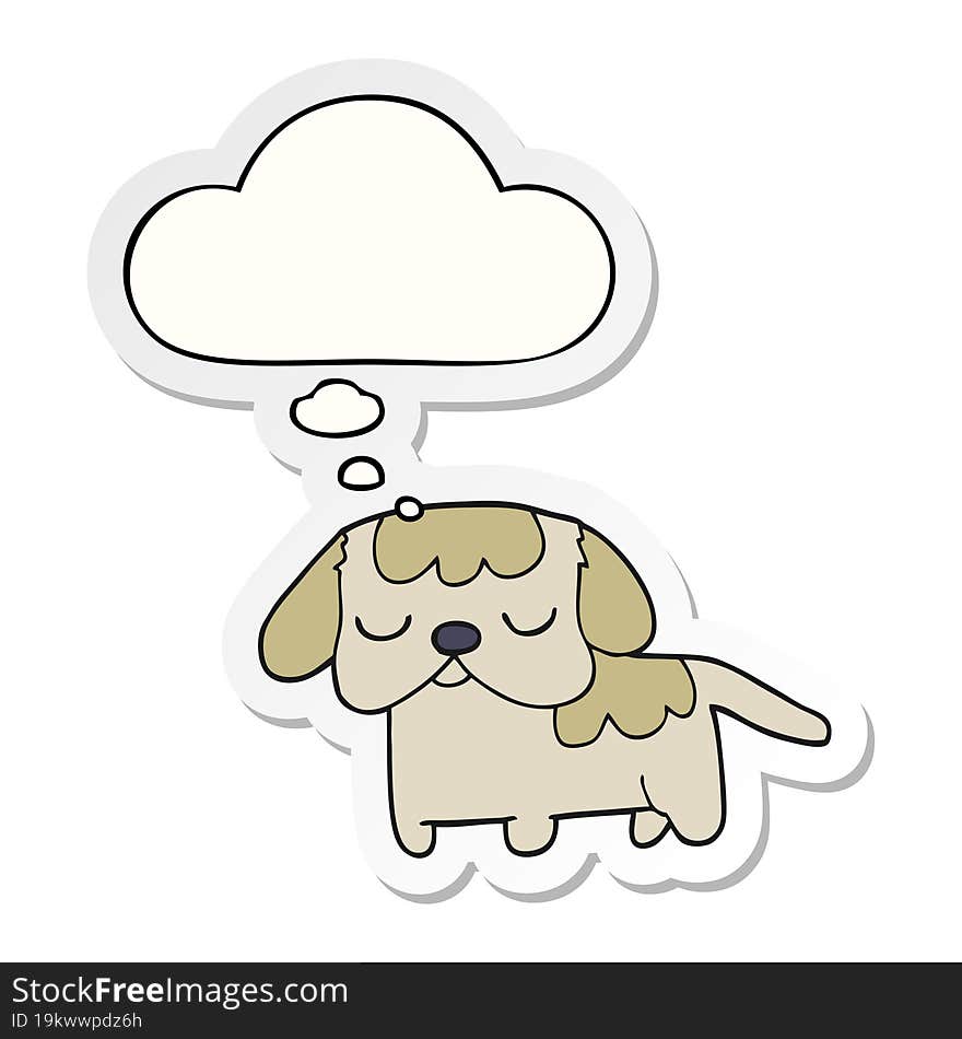 cute cartoon puppy and thought bubble as a printed sticker