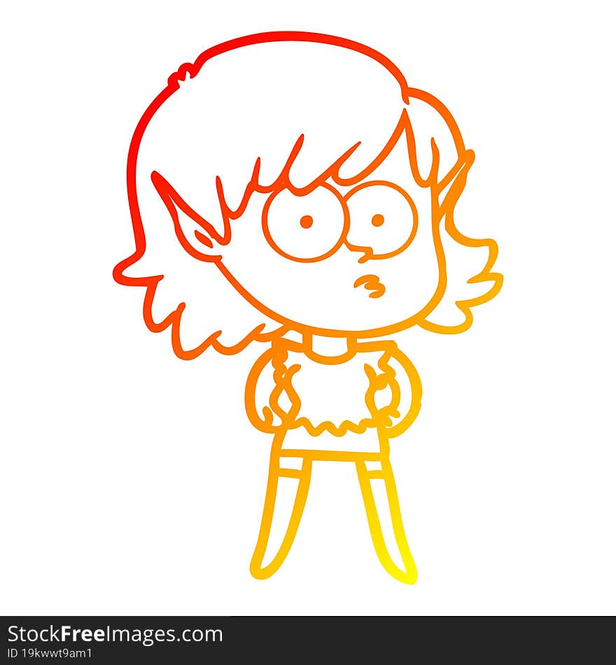 warm gradient line drawing cartoon elf girl staring