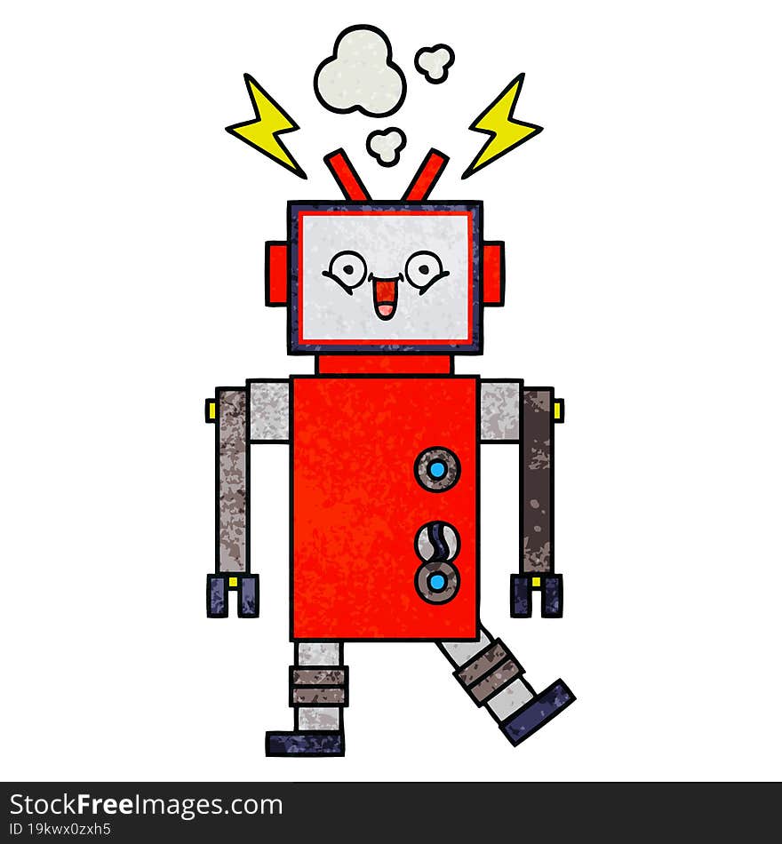 retro grunge texture cartoon of a robot