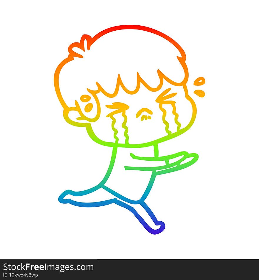 rainbow gradient line drawing cartoon boy crying