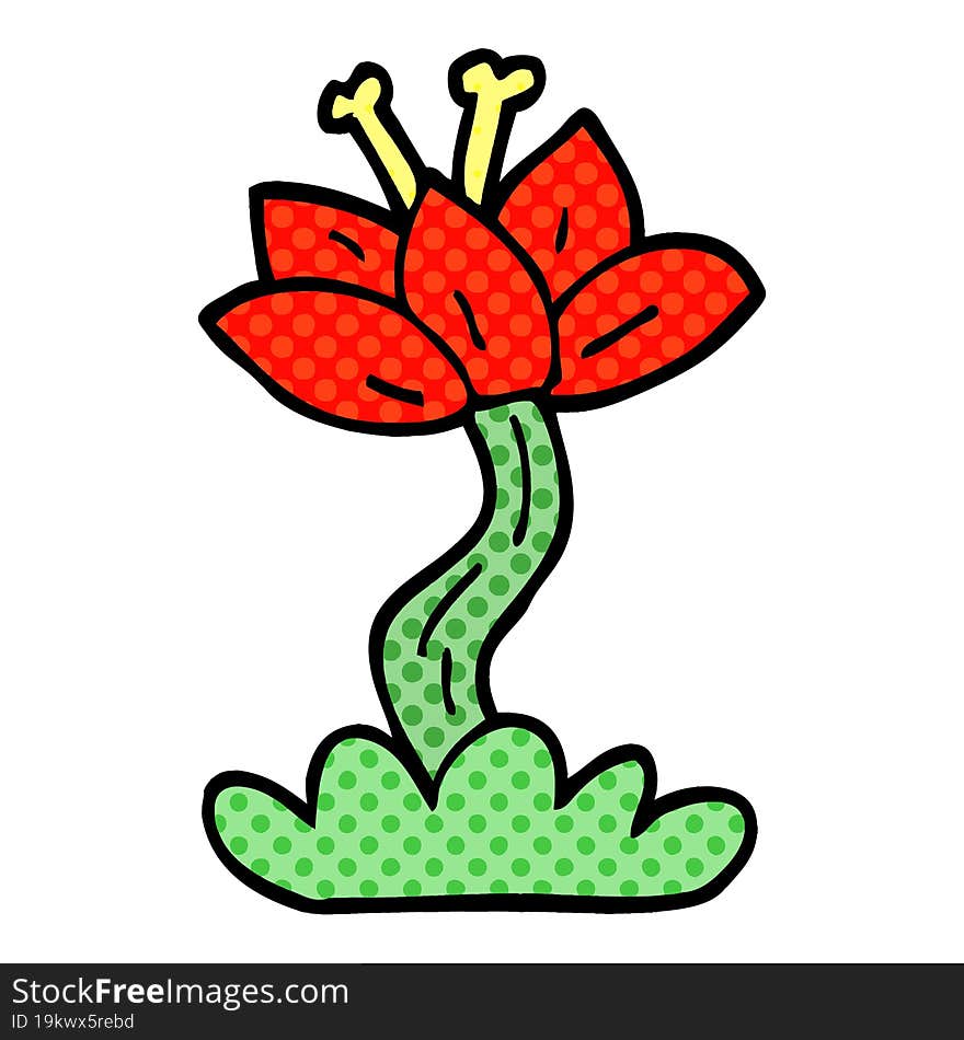 Cartoon Doodle Red Lilly