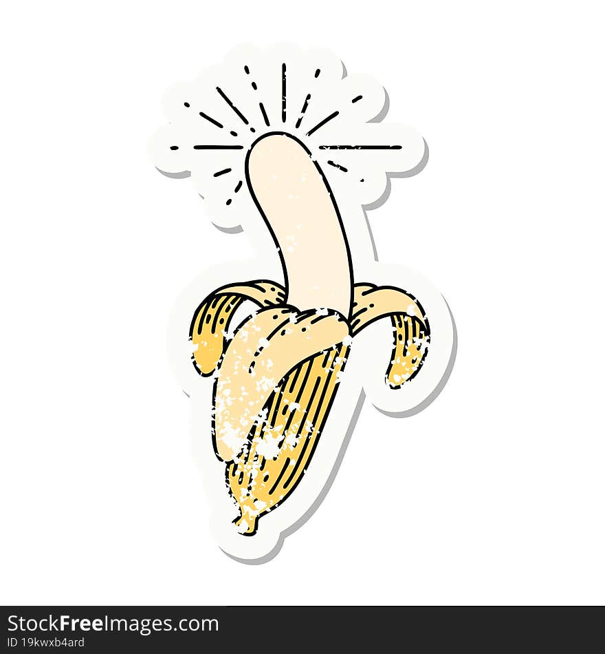 grunge sticker of tattoo style peeled banana