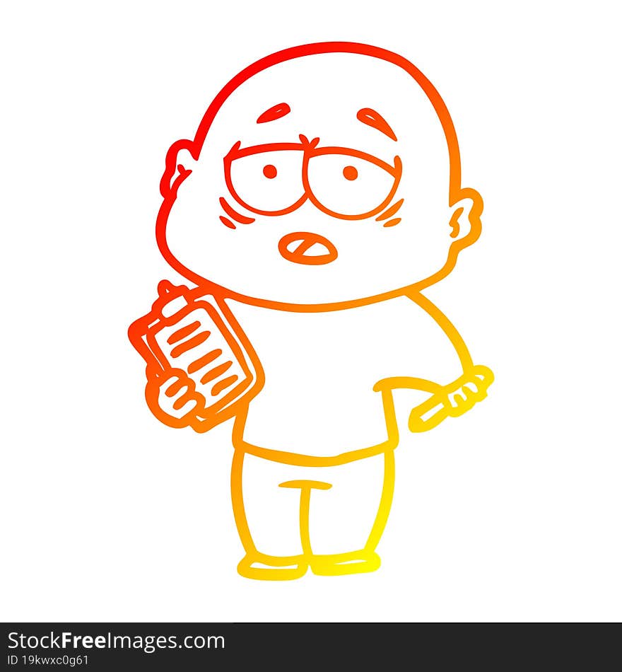 warm gradient line drawing cartoon tired bald man