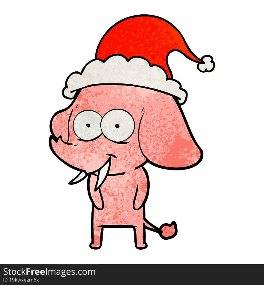 happy textured cartoon of a elephant wearing santa hat