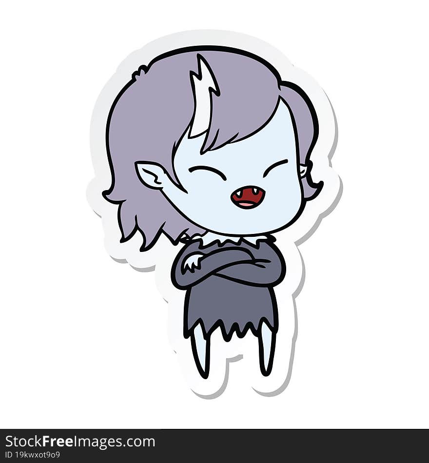 sticker of a cartoon laughing vampire girl