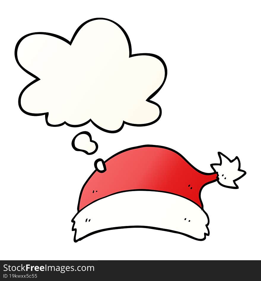 cartoon christmas hat and thought bubble in smooth gradient style