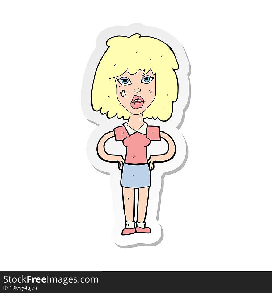 Sticker Of A Cartoon Tough Woman