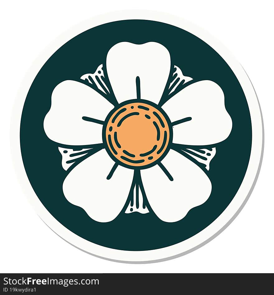 sticker of tattoo in traditional style of a flower. sticker of tattoo in traditional style of a flower