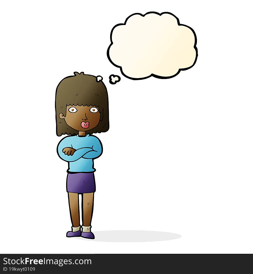 Cartoon Impatient Woman With Thought Bubble