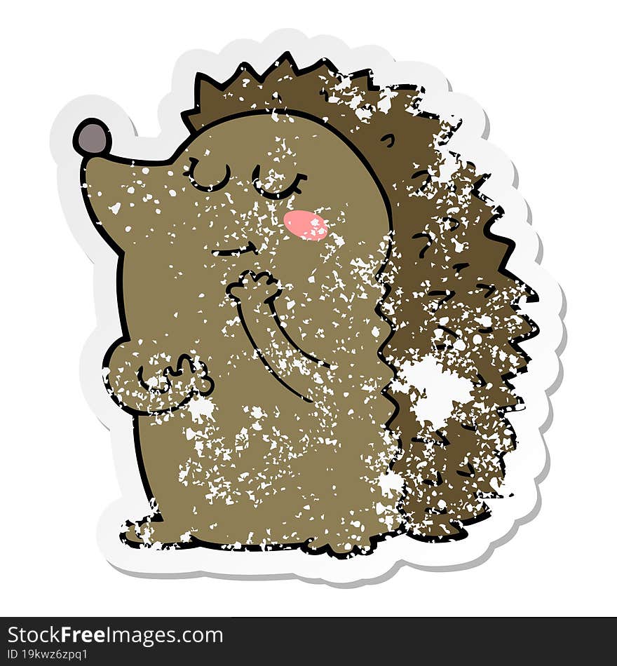 Distressed Sticker Of A Cute Cartoon Hedgehog