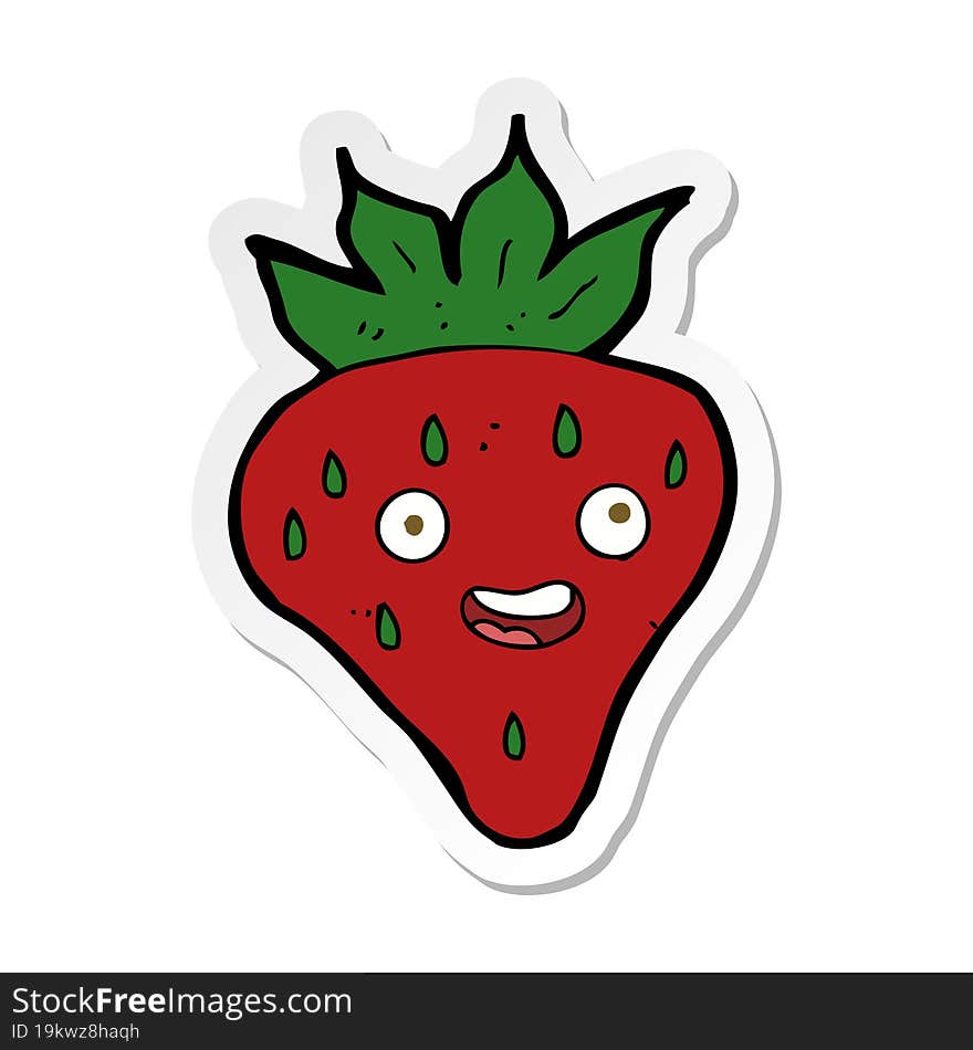 sticker of a cartoon happy strawberry