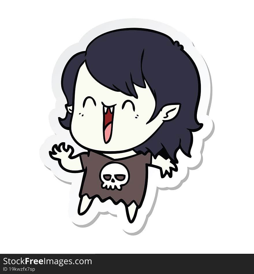 sticker of a cute cartoon happy vampire girl