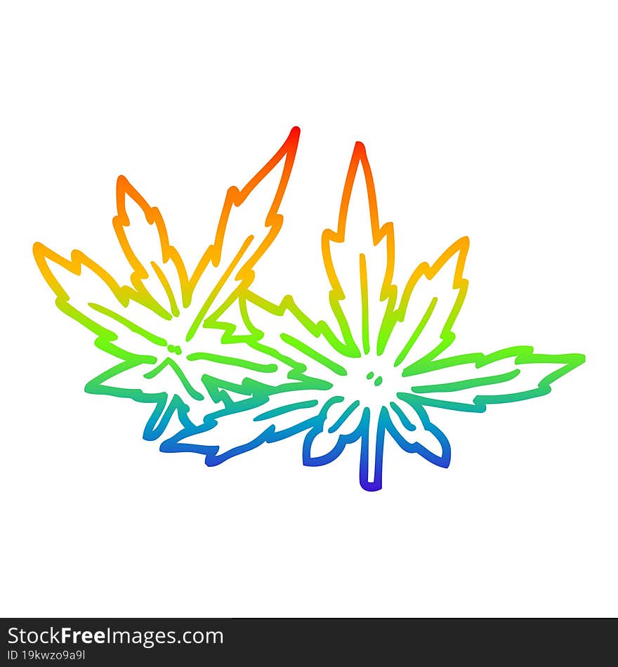 rainbow gradient line drawing of a cartoon marijuana leaves