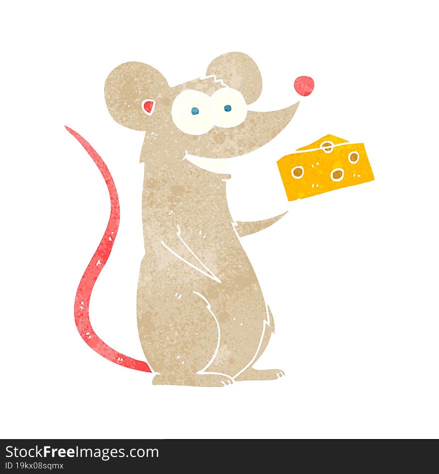 freehand retro cartoon mouse with cheese