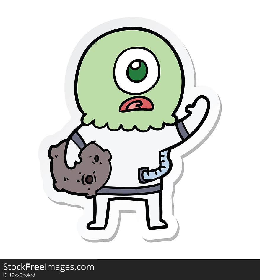 Sticker Of A Cartoon Cyclops Alien Spaceman Waving