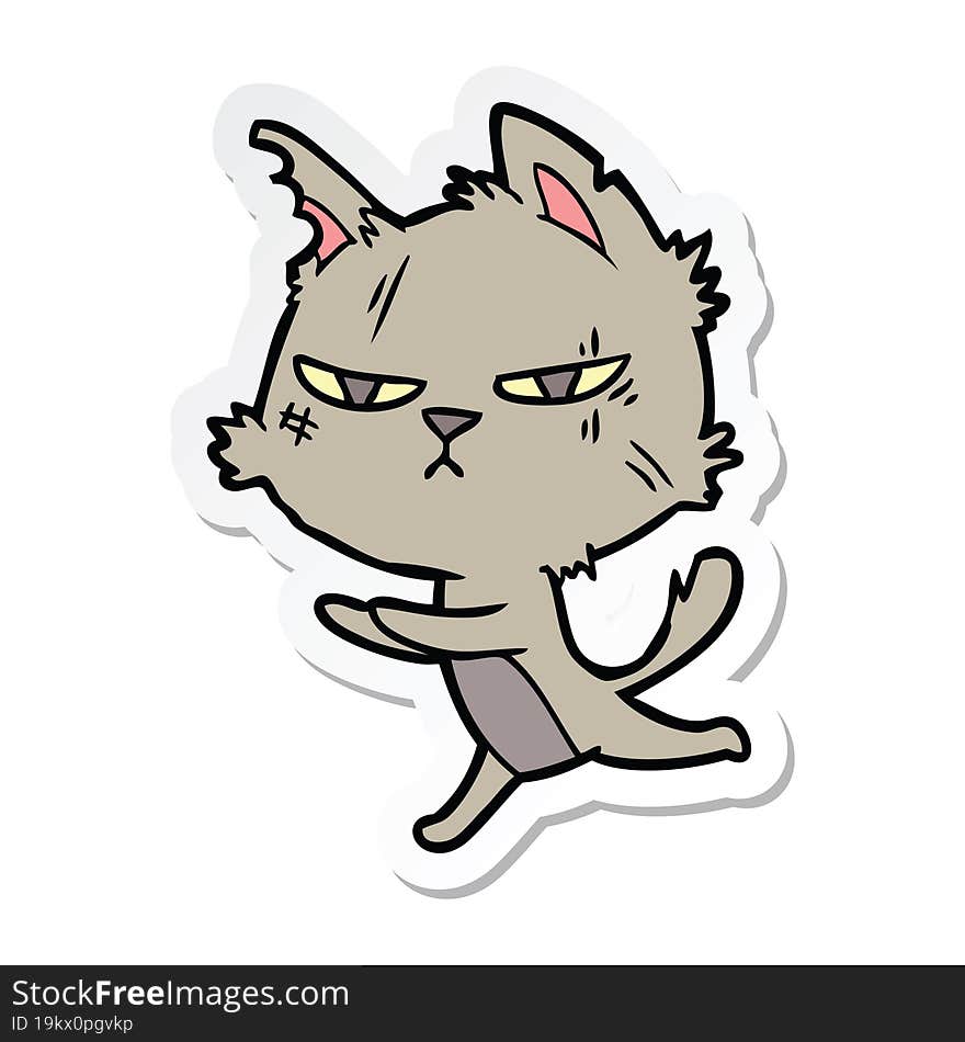 sticker of a tough cartoon cat running