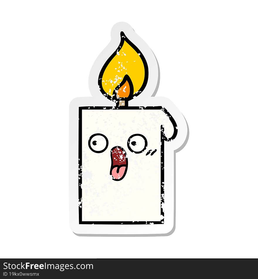 distressed sticker of a cute cartoon lit candle