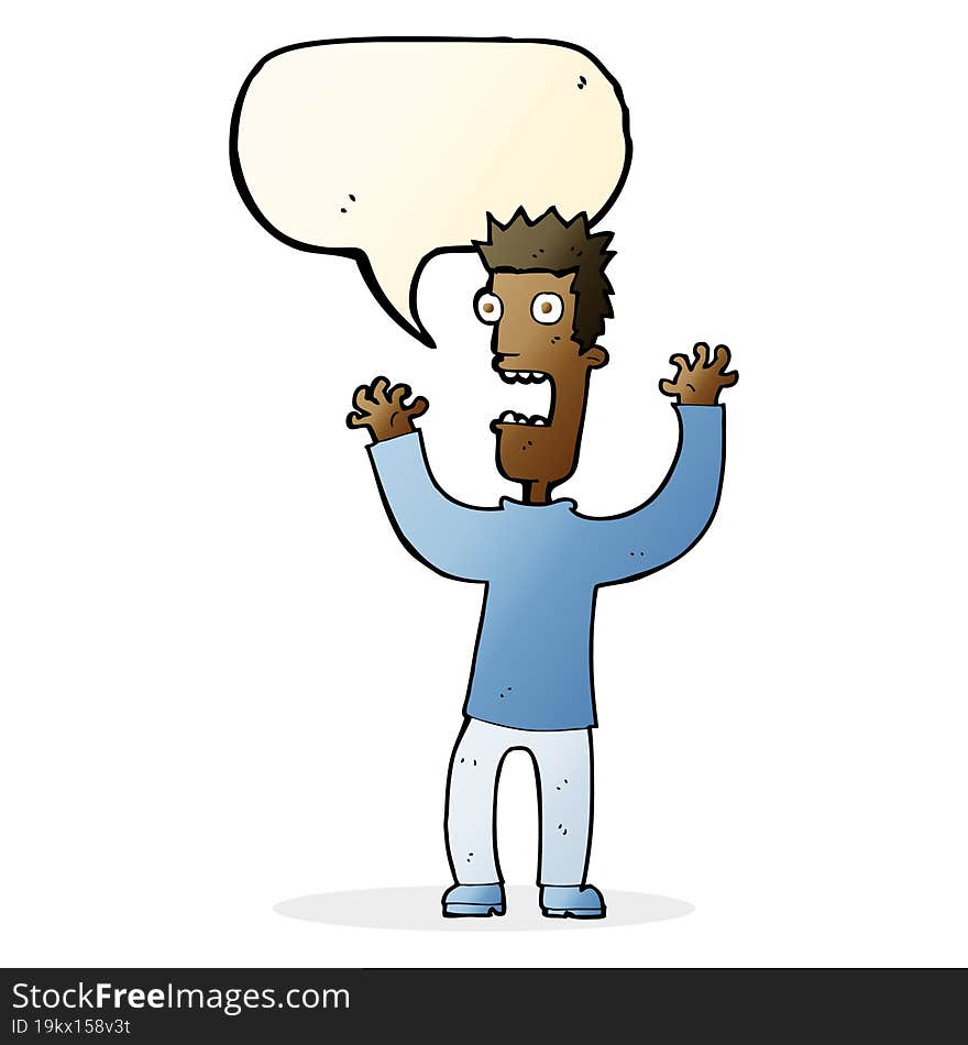 cartoon terrified man with speech bubble