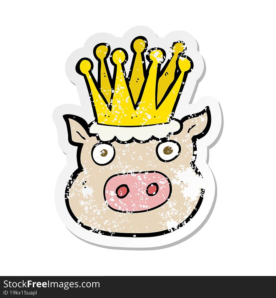 retro distressed sticker of a cartoon crowned pig