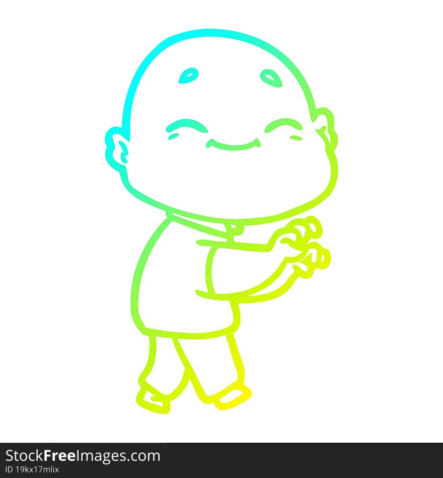 cold gradient line drawing cartoon happy bald man