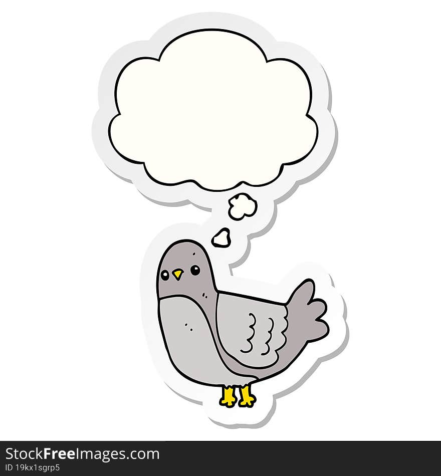 cartoon bird with thought bubble as a printed sticker