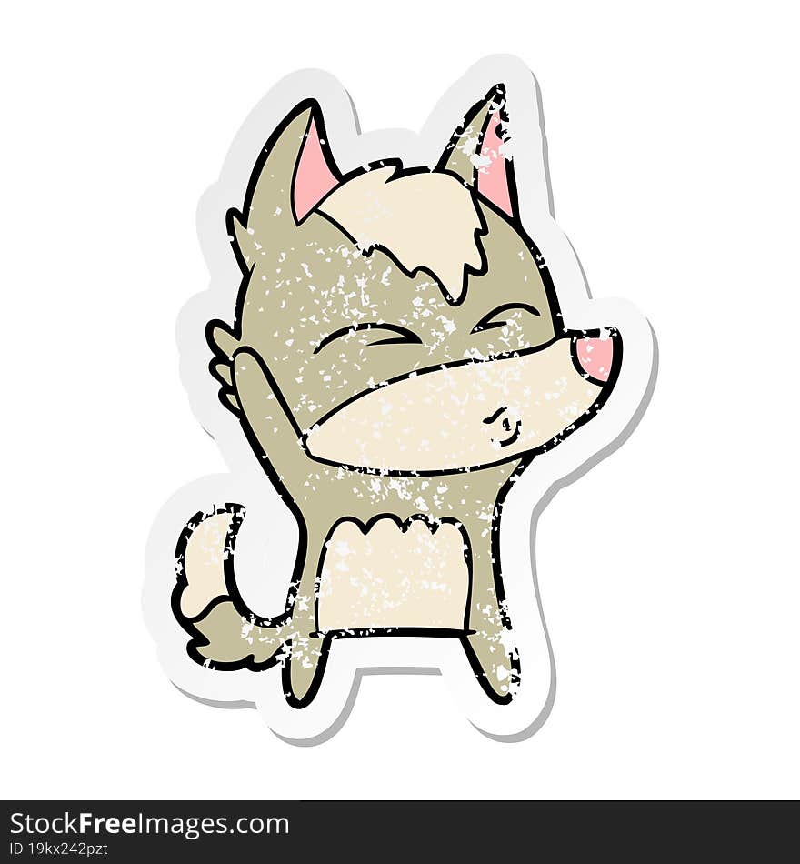 distressed sticker of a cartoon wolf whistling