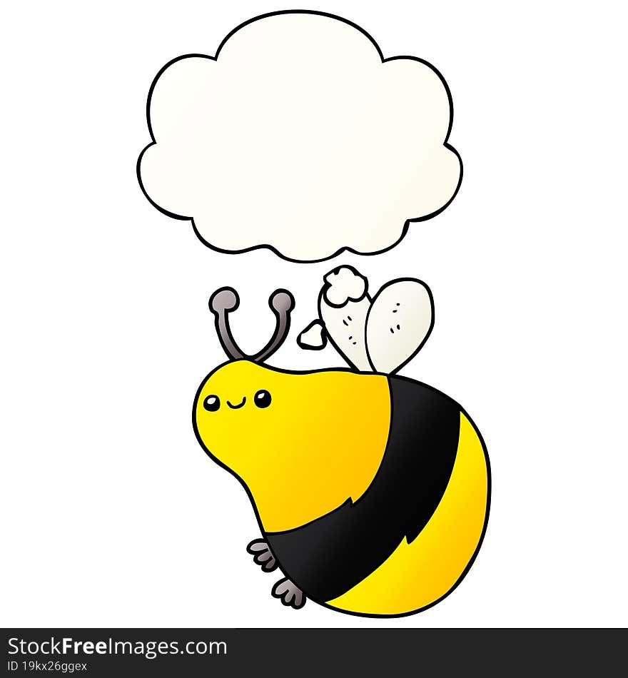 cartoon bee with thought bubble in smooth gradient style