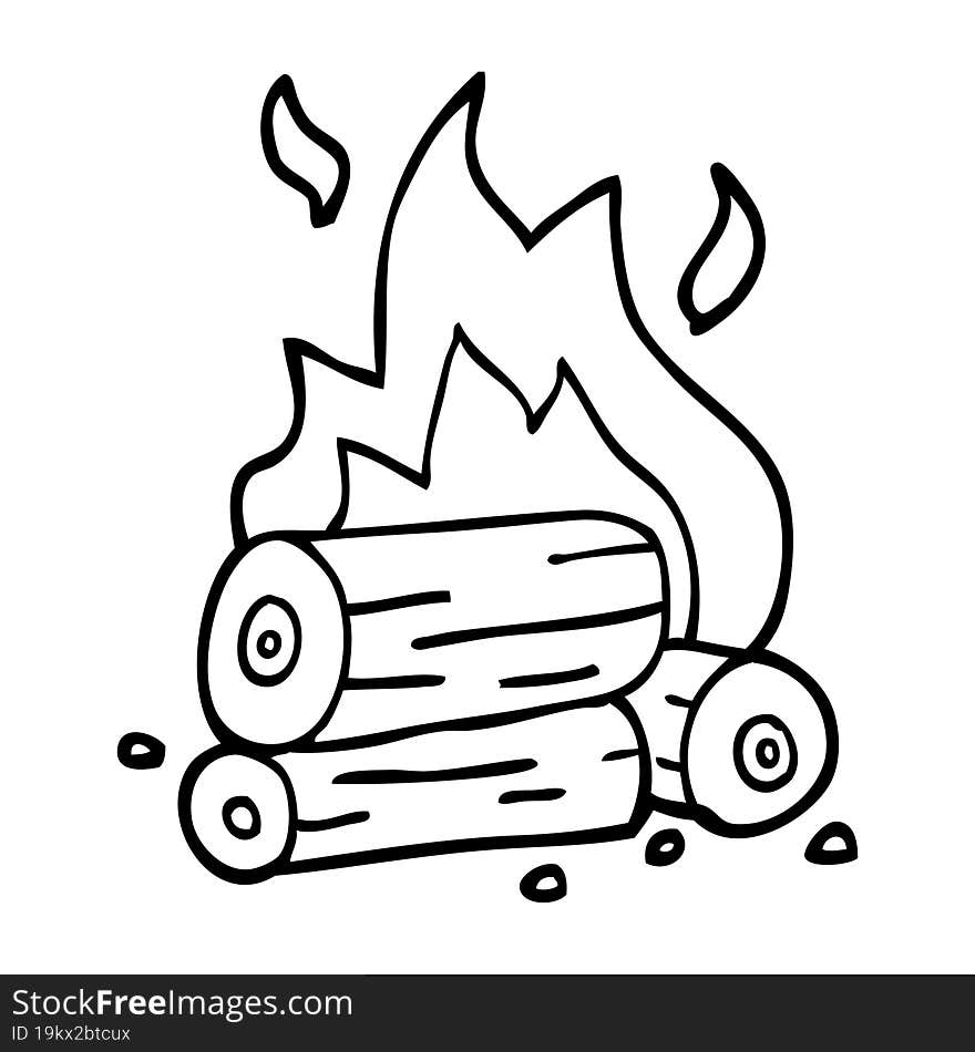 line drawing cartoon burning logs