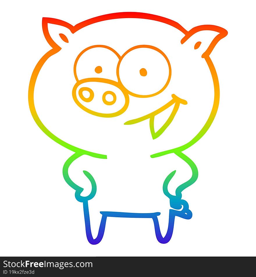 Rainbow Gradient Line Drawing Cheerful Pig Cartoon