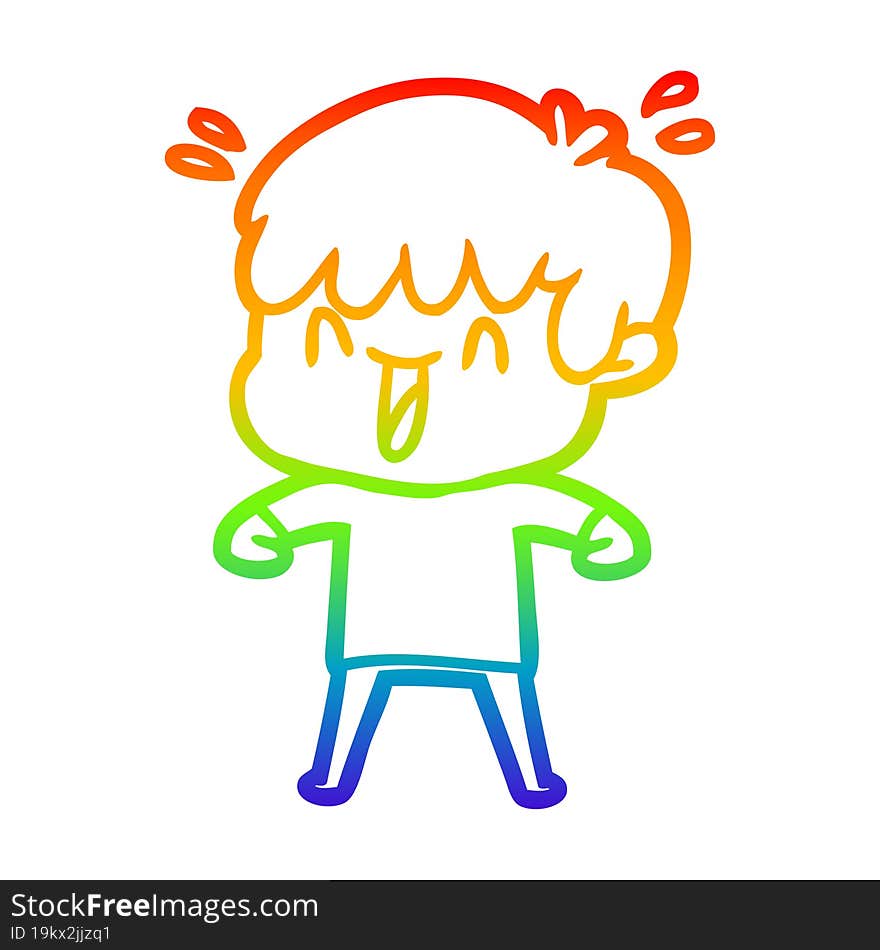 Rainbow Gradient Line Drawing Cartoon Laughing Boy