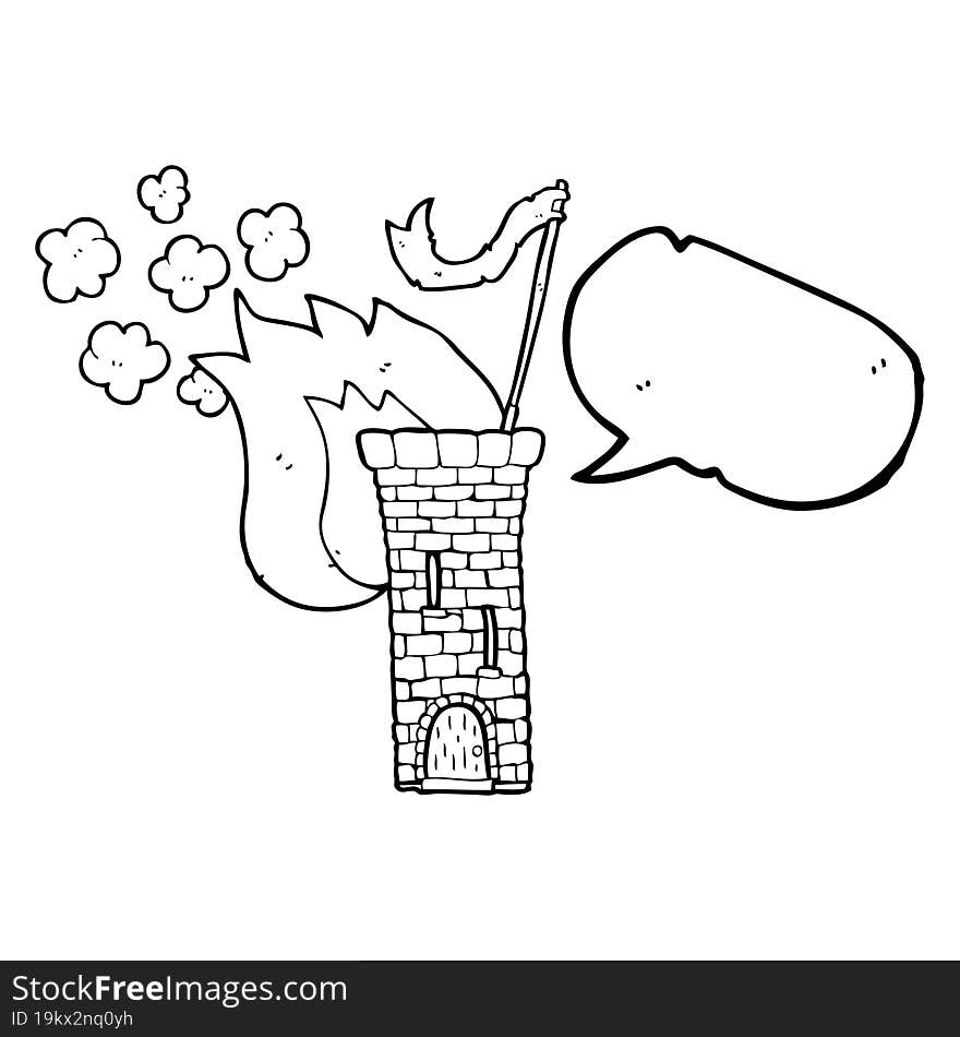 freehand drawn speech bubble cartoon old castle tower waving white flag