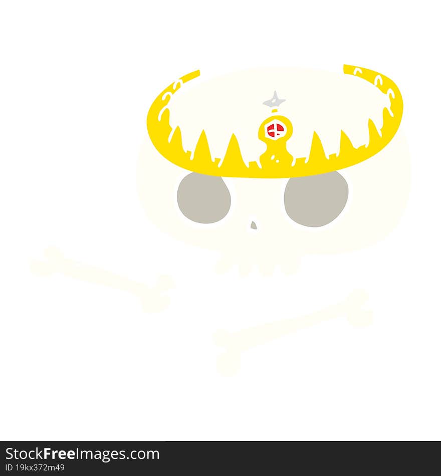 flat color illustration of a cartoon skull wearing tiara