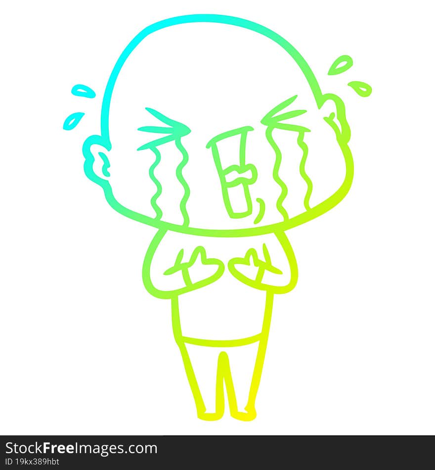 cold gradient line drawing cartoon crying bald man