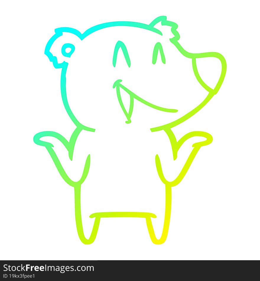 cold gradient line drawing of a laughing bear cartoon