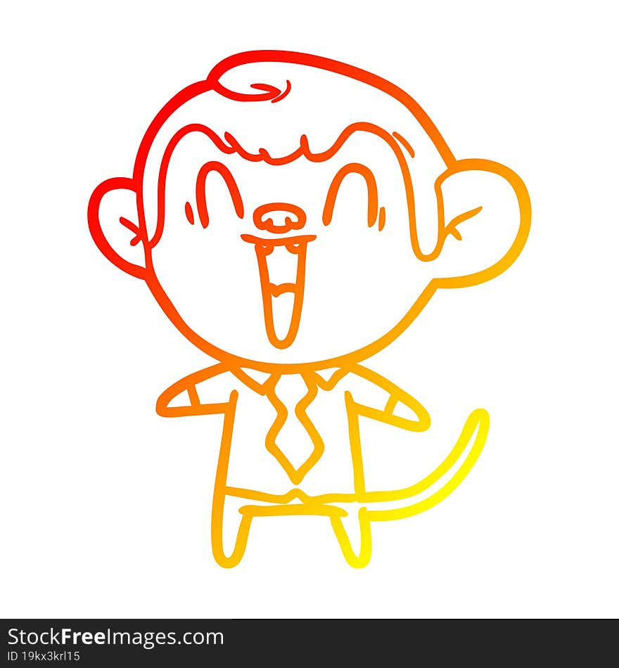 warm gradient line drawing cartoon laughing monkey