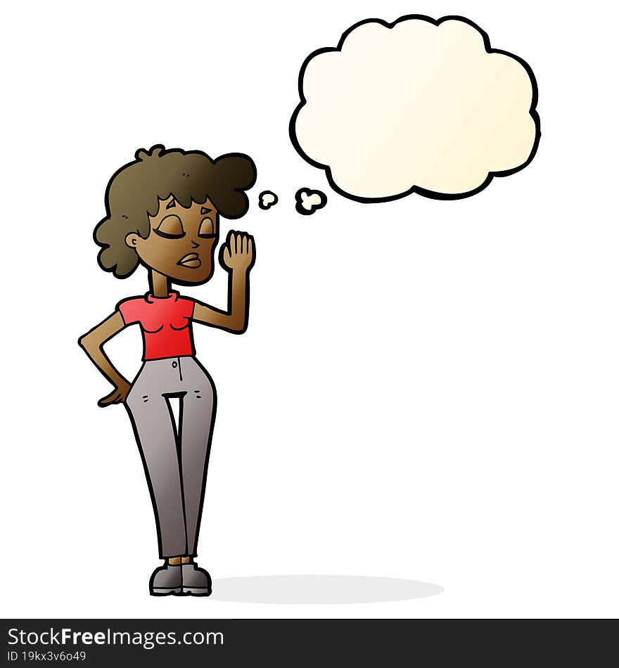 Cartoon Woman Ignoring With Thought Bubble