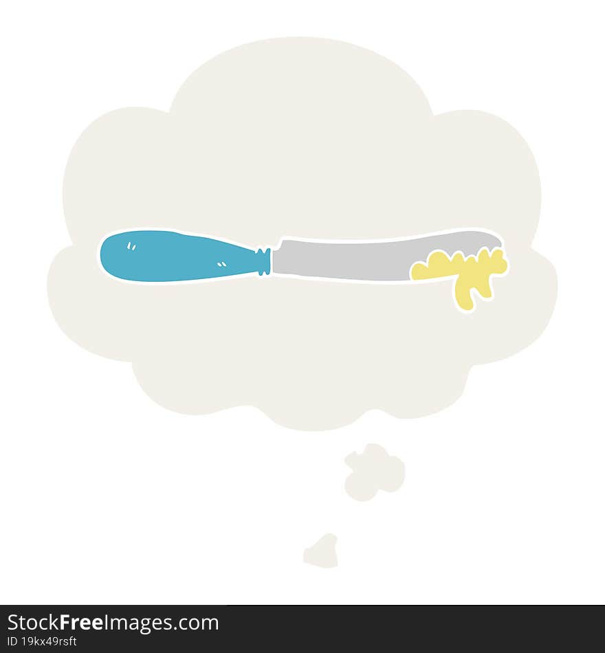 cartoon butter knife and thought bubble in retro style