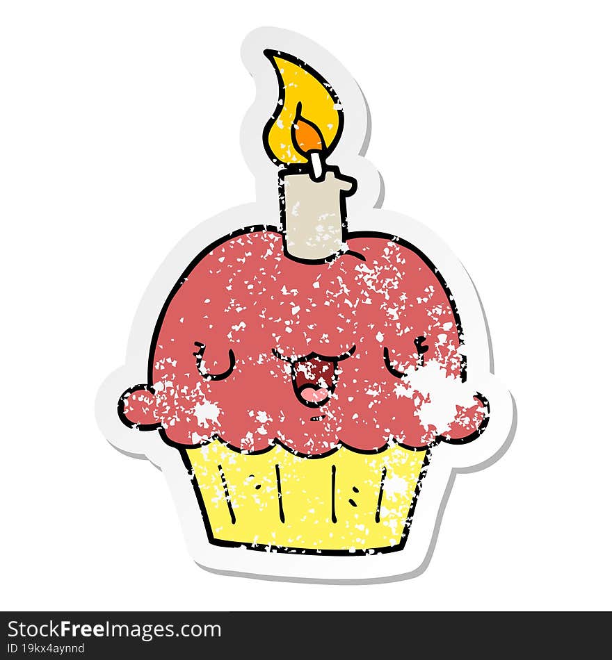 distressed sticker of a cartoon cupcake