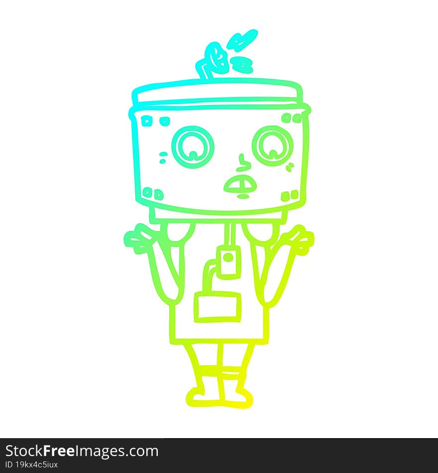 cold gradient line drawing cartoon robot shrugging