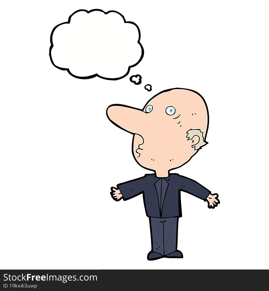 cartoon confused middle aged man with thought bubble