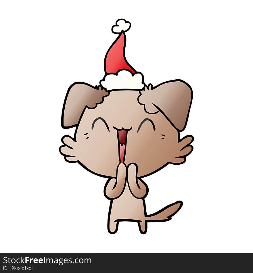 laughing little dog gradient cartoon of a wearing santa hat