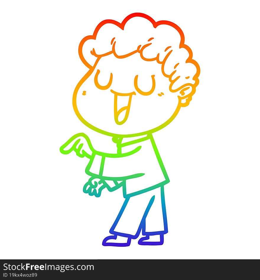 Rainbow Gradient Line Drawing Laughing Cartoon Man