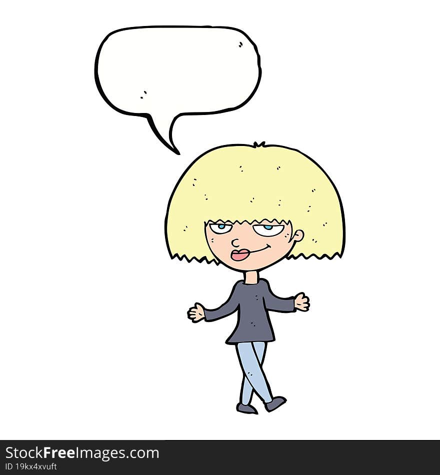 cartoon smug looking woman with speech bubble