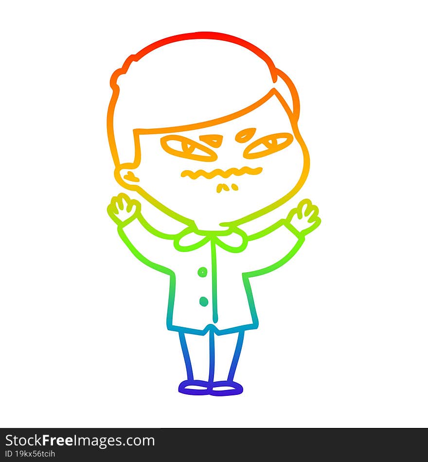 rainbow gradient line drawing of a cartoon angry man